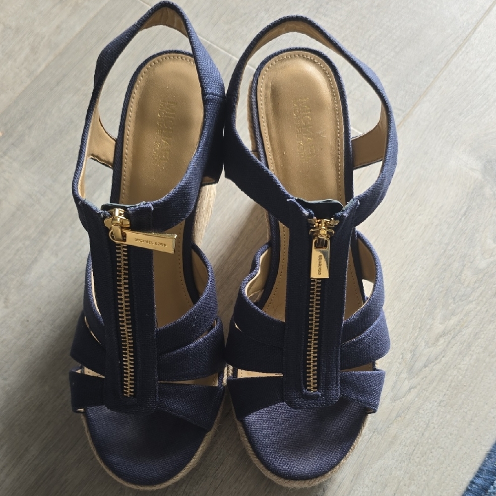 MICHAEL Michael Kors Navy Sandals with Gold Zipper